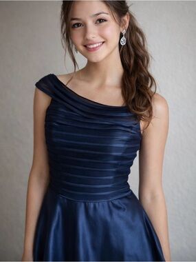 Elegant Navy Blue Prom Dress with Pleated Bodice